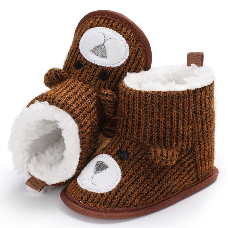 Winter Super Keep Warm Infant Toddler Breathable Comfortable Soft Booty Newborn Baby Crib Snow Knitting Cute Cartoon Bear Shoes