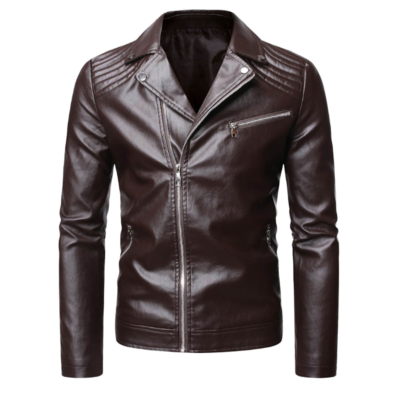 Mannen Motorjacks Winter Verdikking Warm Casual Jas Effen Kleur Mode Retro Jacket Uitloper Slim Waterdichte Tops Kleding: B / L
