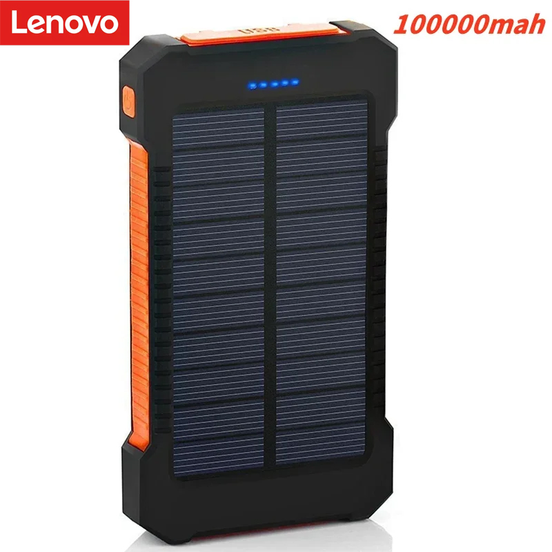 Lenovo 200000 mAh solar powerbank acampamento ao ar livre carregador portátil powerbank à prova dwaterproof água carga rápida bateria externa de alta capacidade: Prateado