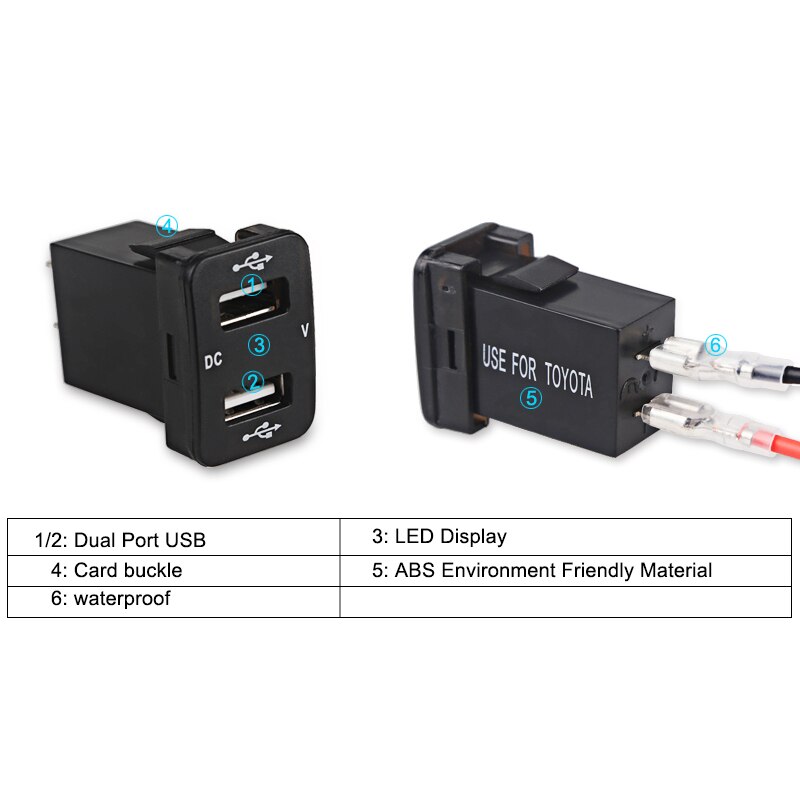 WATERWICH DC 12v USB prise chargeur tension mètre voltmètre allume-cigare 2 Ports adaptateur d'alimentation Interface chargeur pour Toyota