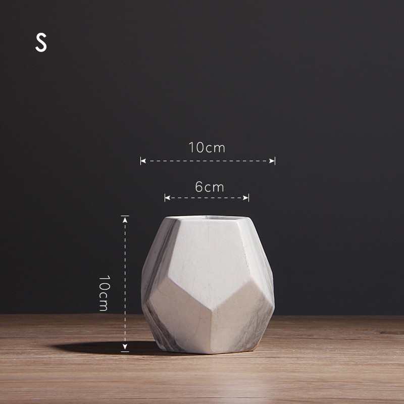 1pc Modern White Marbled Vase Geometric Shaped White Ceramic Flower Vase Desk Tabletop Holder Home Office Decoration