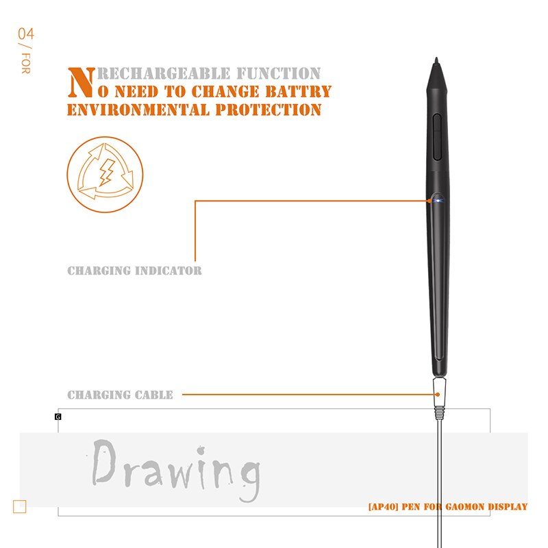 GAOMON ArtPaint AP40 Wireless Art Stylus Rechargeable Pen for Digital Drawing Display PD1560