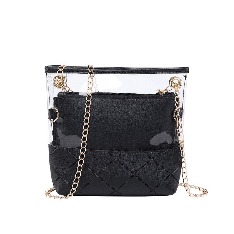 Transparent PVC Crossbody Bags for Women Female Casual PU Shoulder Handbags: Black