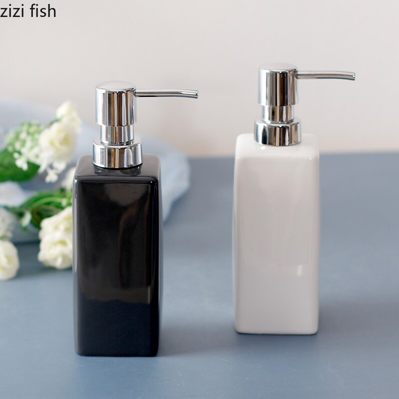 280/320ml Square Ceramic Bottle Liquid Soap Dispensers Shampoo Lotion Shower Gel Pump Bottles for Hand Simple Lotion Bottle