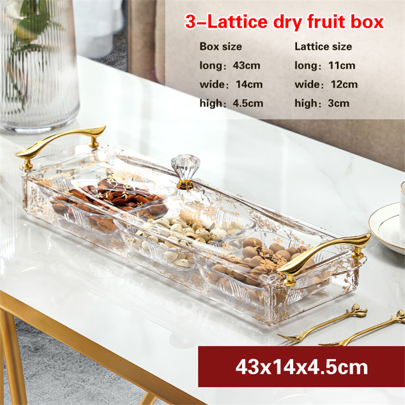 Caja transparente de frutos secos dorados para fruta, bandeja creativa europea para aperitivos, semillas de melón, plato de acrílico empaquetado con azúcar: 3-Lattice box