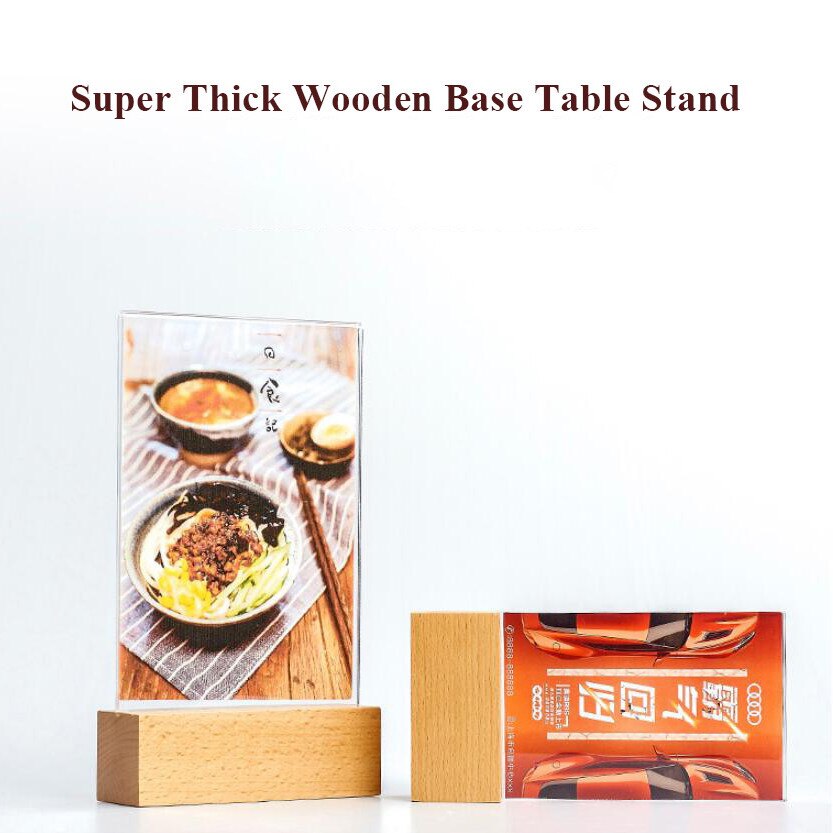 A4 Wood Acrylic Sign Display Stand Menu Paper Holder Frame Price Listing Board For Restaurant And Coffee Shop