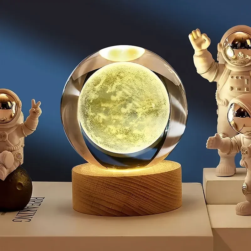 Bola de cristal 3D de 6cm, bola de cristal, Planeta Tierra, Base de madera, sistema Solar, astronomía de galaxia, de cumpleaños, decoración de escritorio para el hogar
