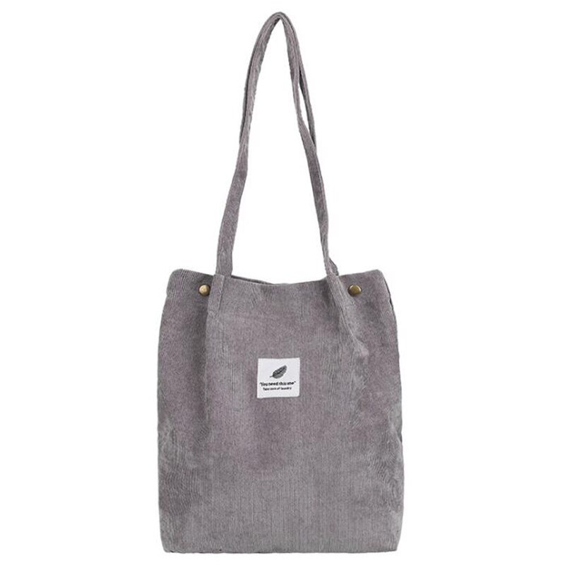 Women Corduroy Shopping Bag Female Canvas Cloth Shoulder Bag Environmental Storage Handbag Reusable Foldable Eco Grocery Tot: Gray