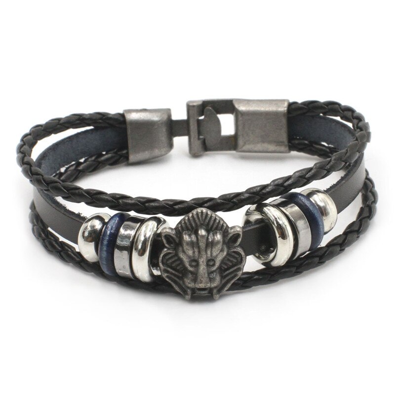 Bracciale da uomo moda retrò in pelle moto multistrato bracciale intrecciato a mano bracciale in acciaio inossidabile regalo per fidanzato: Lion head 2