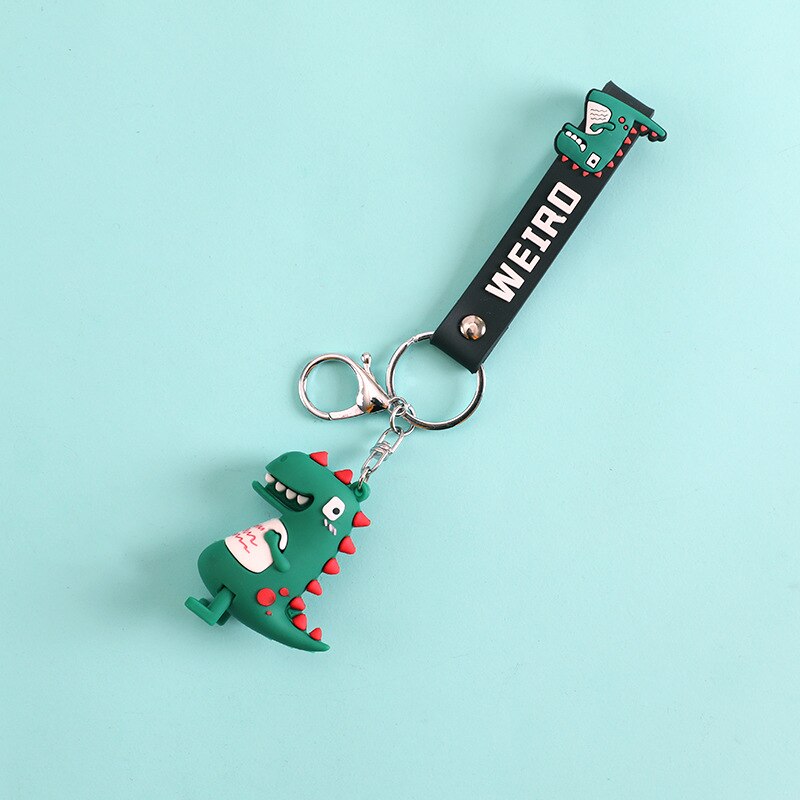 Online sława tendencja miękki Silcone mała lalka dinozaur brelok na klucze z motywem kreskówkowym pierścień pary kluczowa torebka z łańcuszkiem wisiorek: ciemny zielony