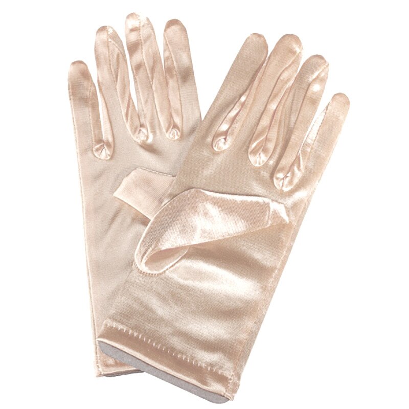 1 PC Mädchen Dame Satin- Kurze Finger Handgelenk Handschuhe Glatt Abend Party Formale Prom Kostüm strecken Handschuhe verrotten Weiß Etikette handschuh: Champagner