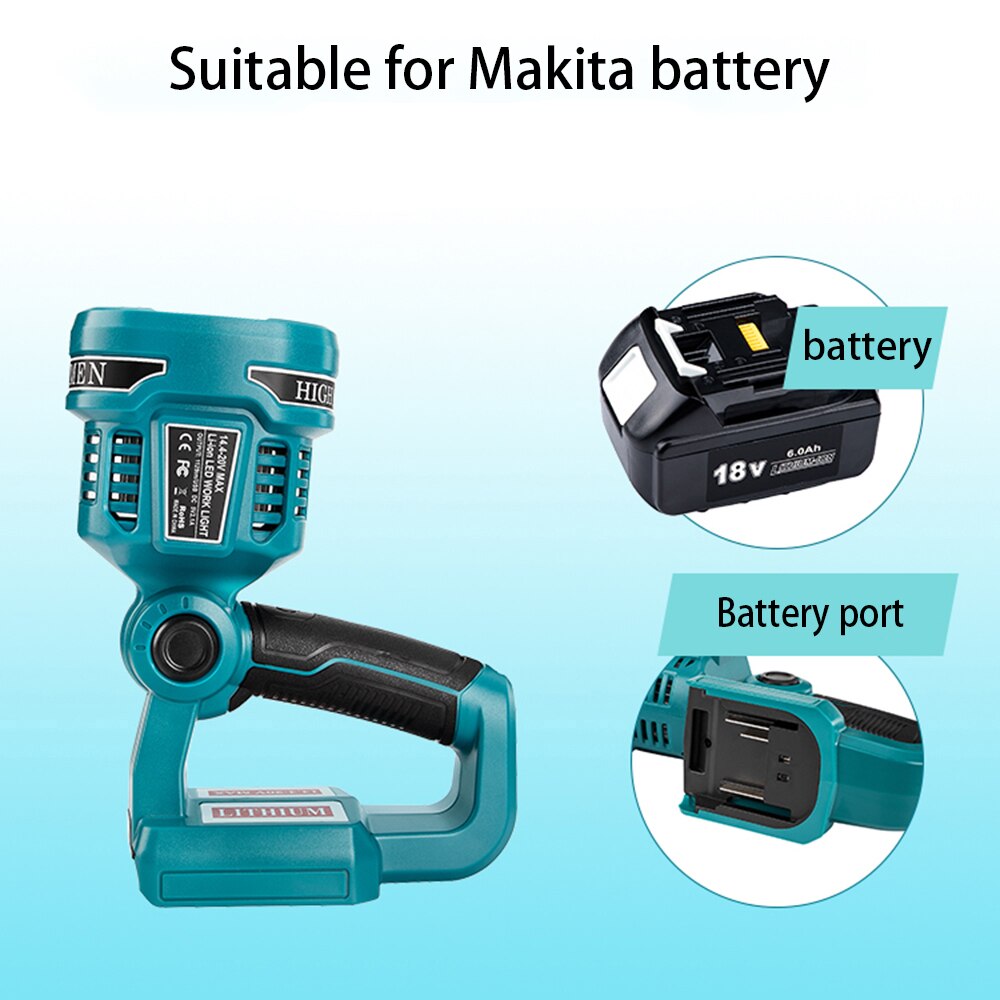 Wakyme 4 modos de luz de trabalho 18/14.4v sem fio led lanterna com usb ao ar livre holofotes luz para makita dml812 sem bateria