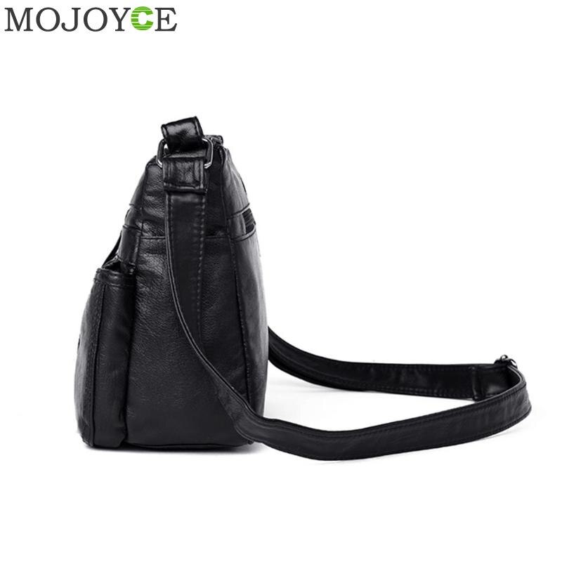 Women Crossbody Bag Black Soft Washed Leather Shoulder Bag Patchwork Messenger bags for women