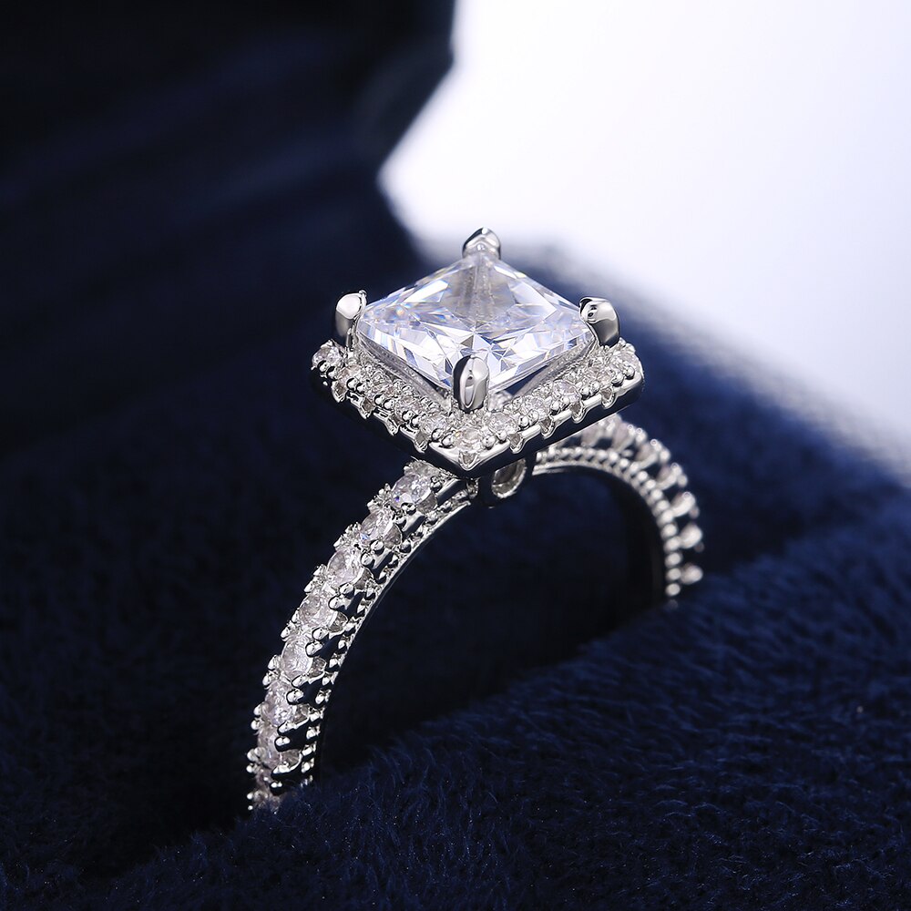 Huitan Classic Square Shape Women Weeding Ring AAA Princess Cut Zircon Lady Marriage Rings Timeless Jewelry