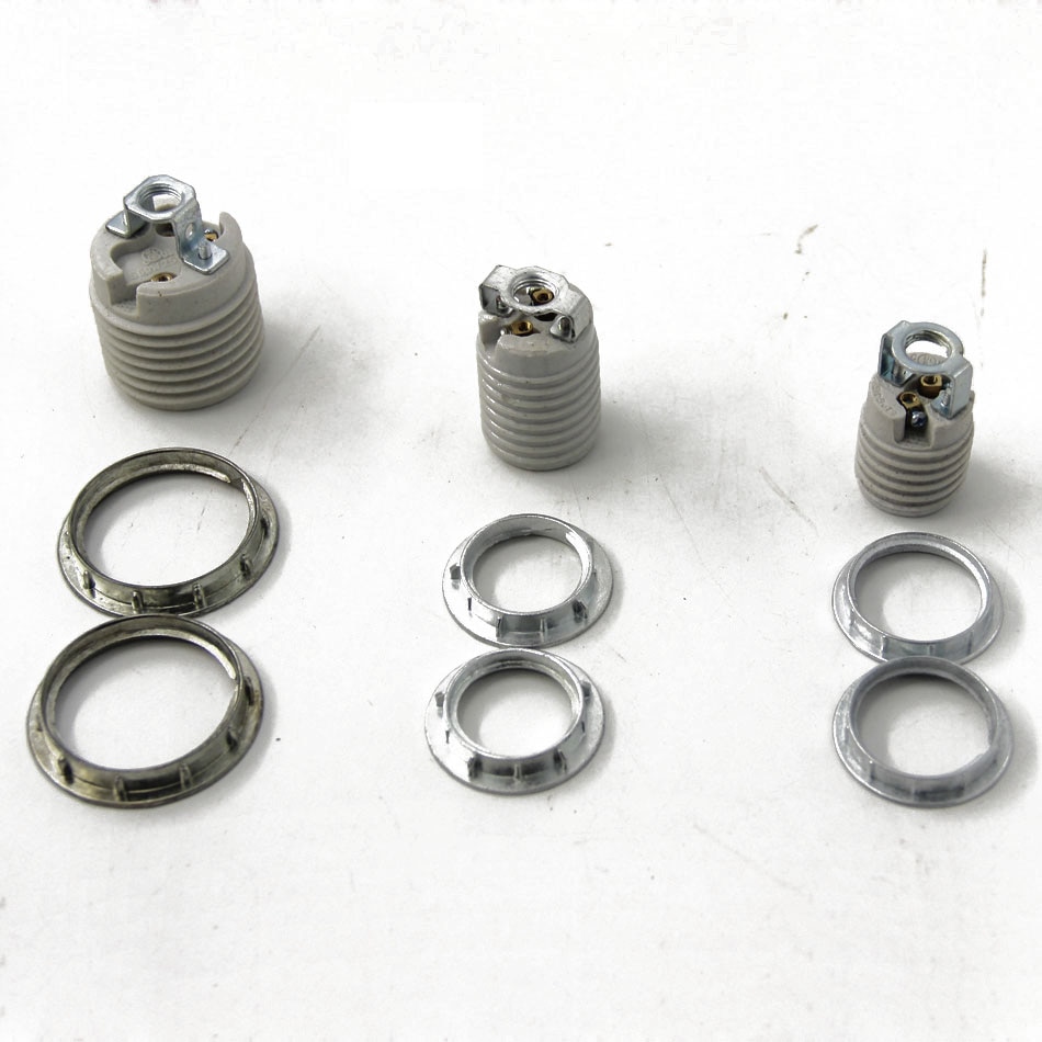 1 Stk/partij E27 E14 E12 Lamp Socket Met Metalen Ring, Aardewerk En Porselein Lamphouder