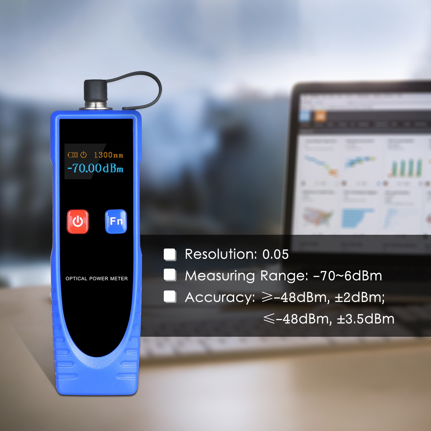 Optical Power Meter blue/grey Portable Digital Mini Light Power Meter -70~6dBm with 6 Optic Wave Length