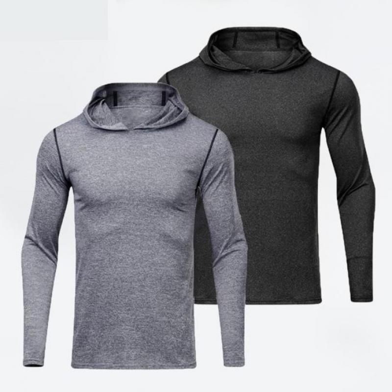 Masculino esportes secagem rápida hoodie fitness training manga longa superior plus size