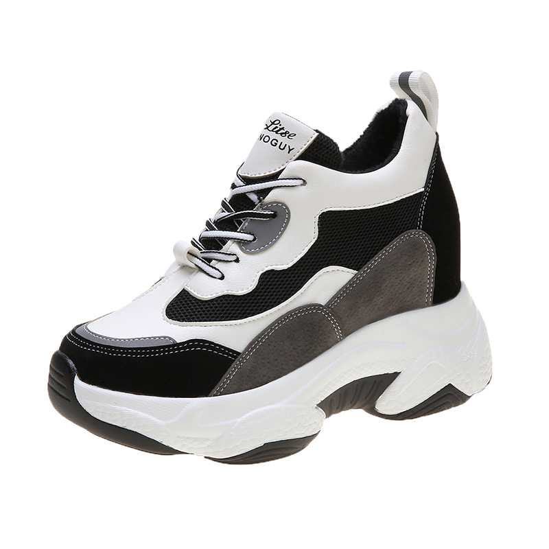 Fujin winter dames sneakers, zacht, warm, ademend, ronde neus, dikke zool, vrijetijdsschoenen met veters voor dames.: Grijs / 5.5