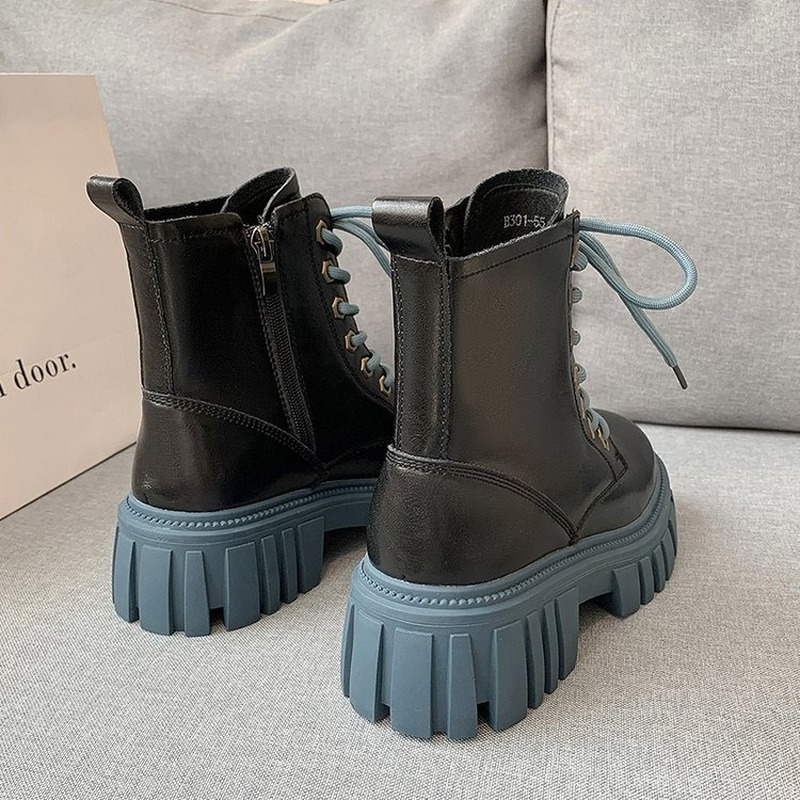 Botas Martin de fondo grueso para mujer, botines con cordones de estilo británico, a la , Otoño e Invierno