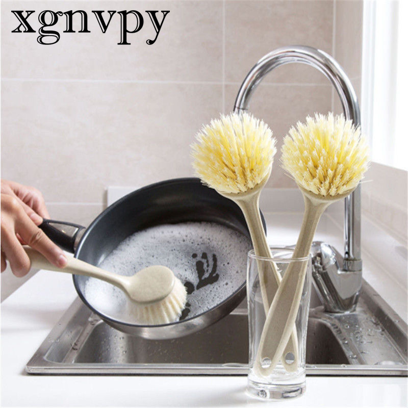 xgnvpy Spazzola per pulizia manico lungo Pentola multifunzionale Lavello Piatto Ciotola Strumento per il lavaggio Rimozione macchie Utilità da cucina