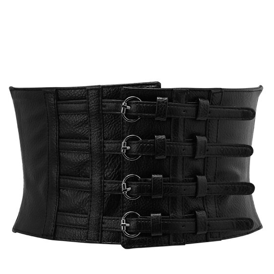 Retro Lady Waist Shape Corset Wide Elastic Faux Leather Belt Stretch Waistband: Default Title