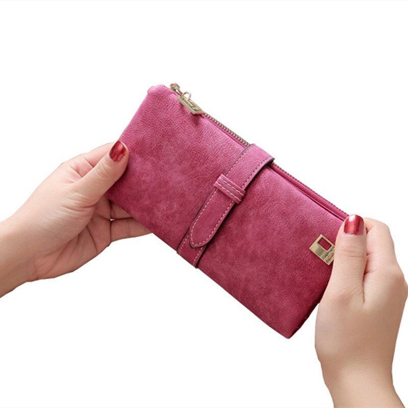 Solid Koord Nubuck Leer Rits Lange Vrouwen Portemonnee Telefoon Tas Luxe Portefeuilles Portemonnee Kaarthouder Clutch