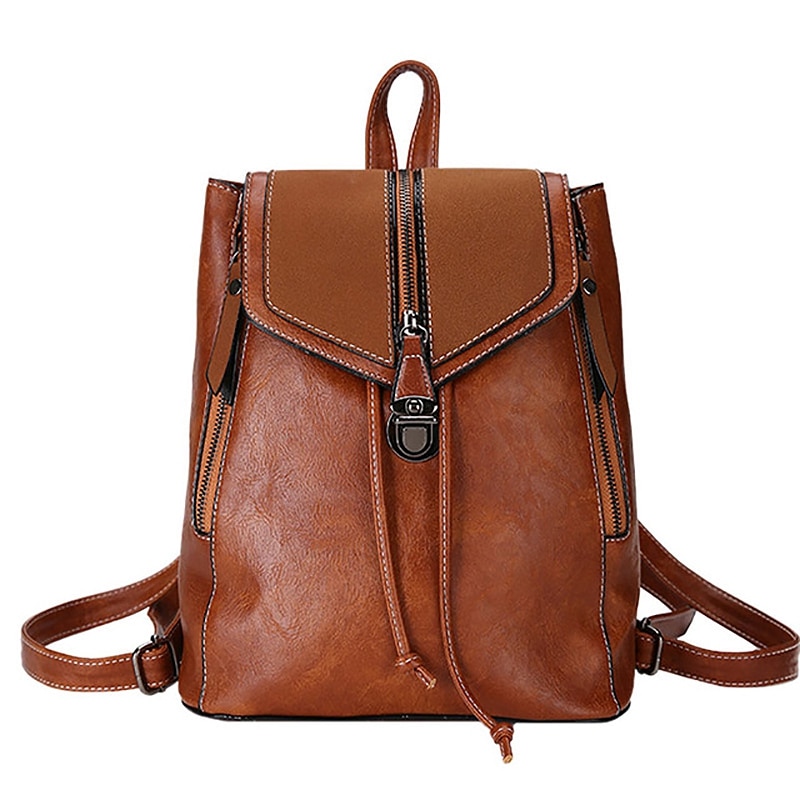 Retro Mat Leer Dames Rugzak Multifunctionele Tas Dames Meisjes Rugzak Retro Tas: Brown