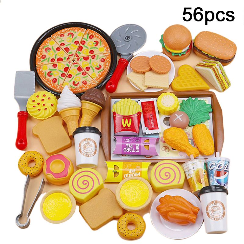 56/58/88 stk / sæt børn simulering damper burger sæt måltid mad køkkenudstyr: 56