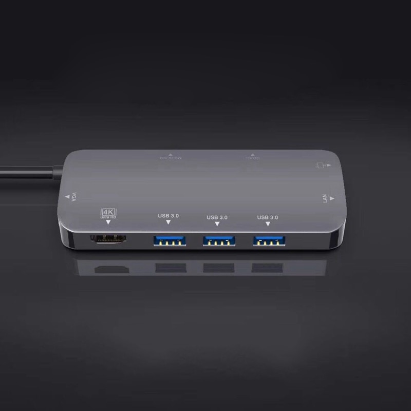 Usb C Hub, 9-In-1 Type C Adapter Met 4K Hdmi, 60Hz Vga, 1Gbps RJ45 Ethernet, 3 Usb 3.0 Poort, Sd/Tf Kaartlezer, 60W Pd Opladen Po