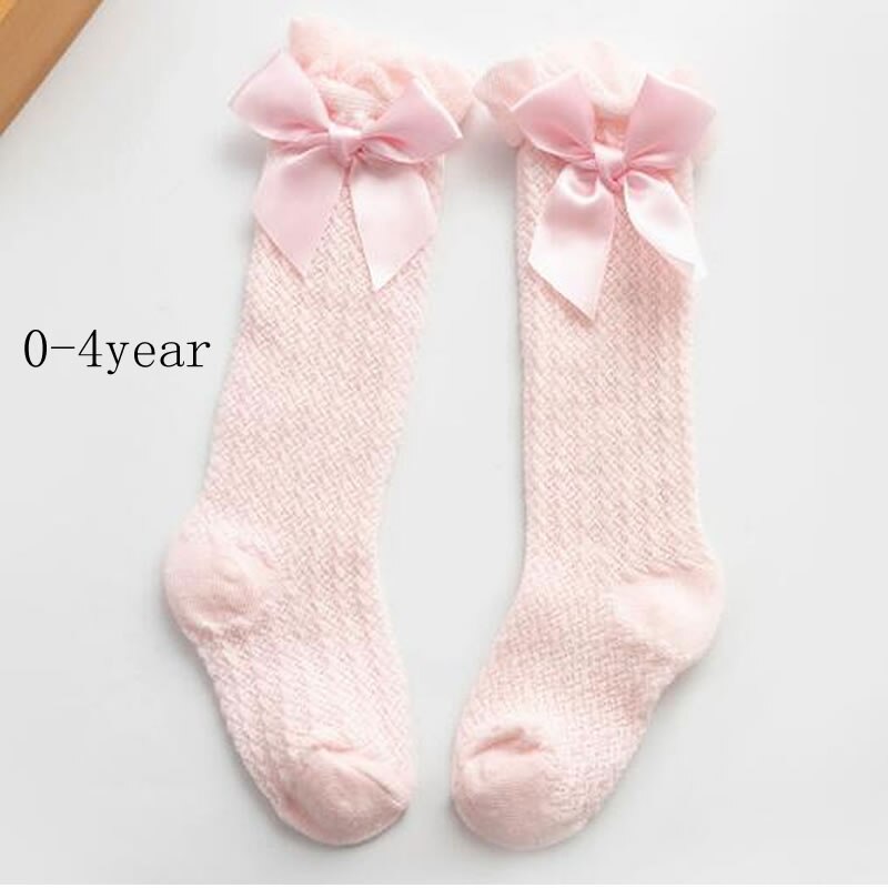 Baby Meisjes Sokken Knie Hoge Sokken Prinses Met Bogen Meisje Schattige Baby Sok Katoen Lange Buis Boog Strepen Kinderen Sokken: pink knee mesh bow