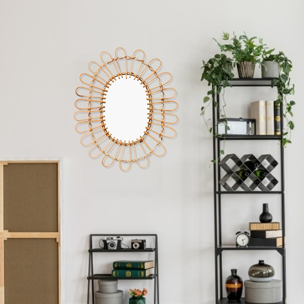 Rotan innovatieve spiegel wanddecoratie ronde ovale make-upspiegel dressing nordic badkamer kunst decoratie macramé wandspiegel