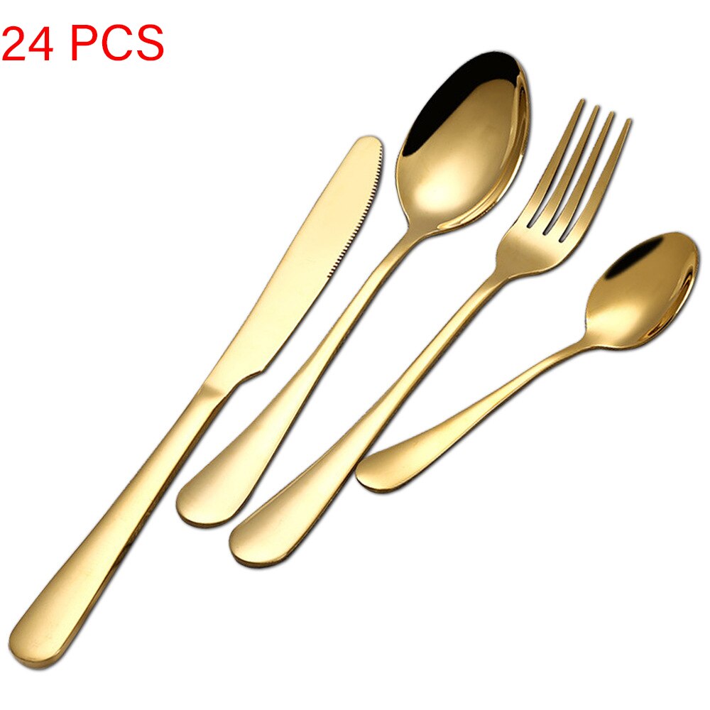 24 Stks/set Goud Bestek Zilverwerk Set Steak Mes Vork Lepel Theelepel Noble Wedding Party Reizen Thuis Luxe Bestek Set: Without box E