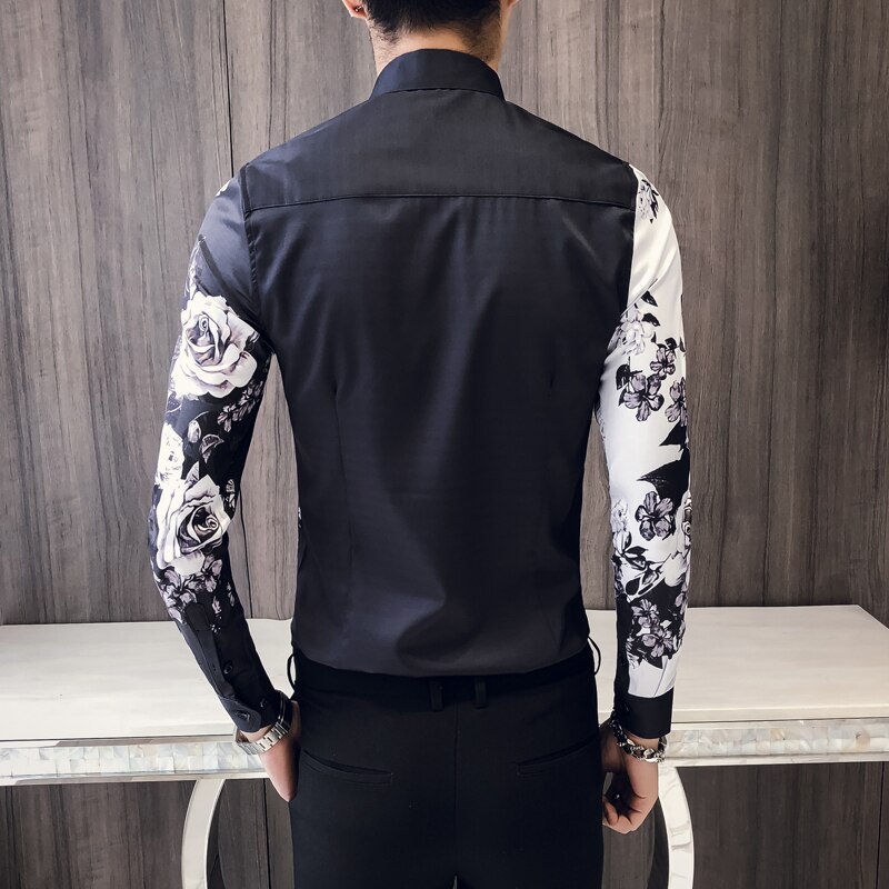 Skjorta herr rosa skjorta mönster ropa de hombre button up herr långärmad slim fit bröllopsskjorta herr klubbfest