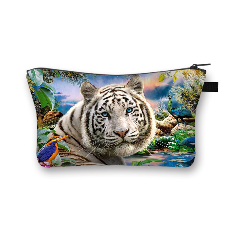 Biały nadruk tygrysa kosmetyczka moda kosmetyczka kosmetyczka torebka na suwak Organizer podróżna kosmetyczka kosmetyczka dziewczyny Mini torebka: shzbtiger9