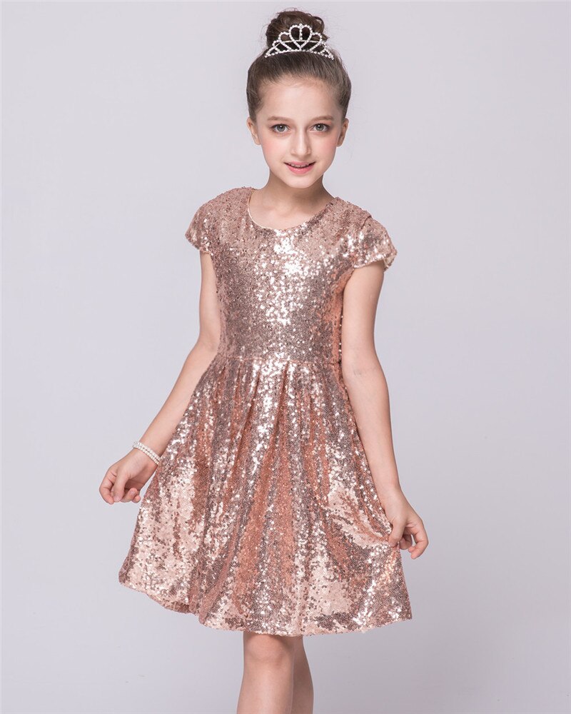 Sequin Short Sleeve Baby Girls Dress Toddler Kids Birthday Party Sparkle Glitter Dress Flower Girls Dress Pageant Wedding Dress: 1 / 8T