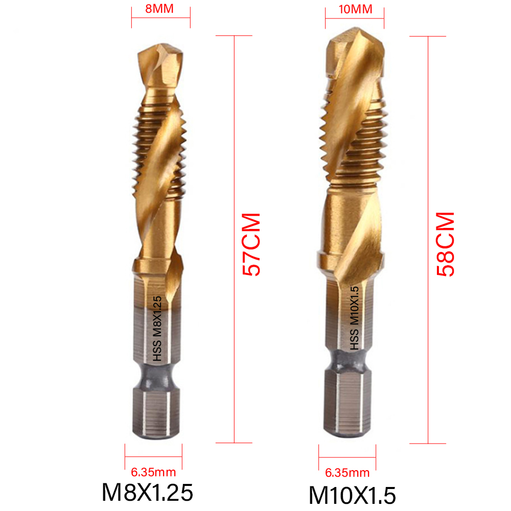 Titanium Plated Hex Shank HSS Screw Thread Metric Tap Drill Bits Screw Machine Compound M3 M4 M5 M6 M8 M10 Hand Tools: green