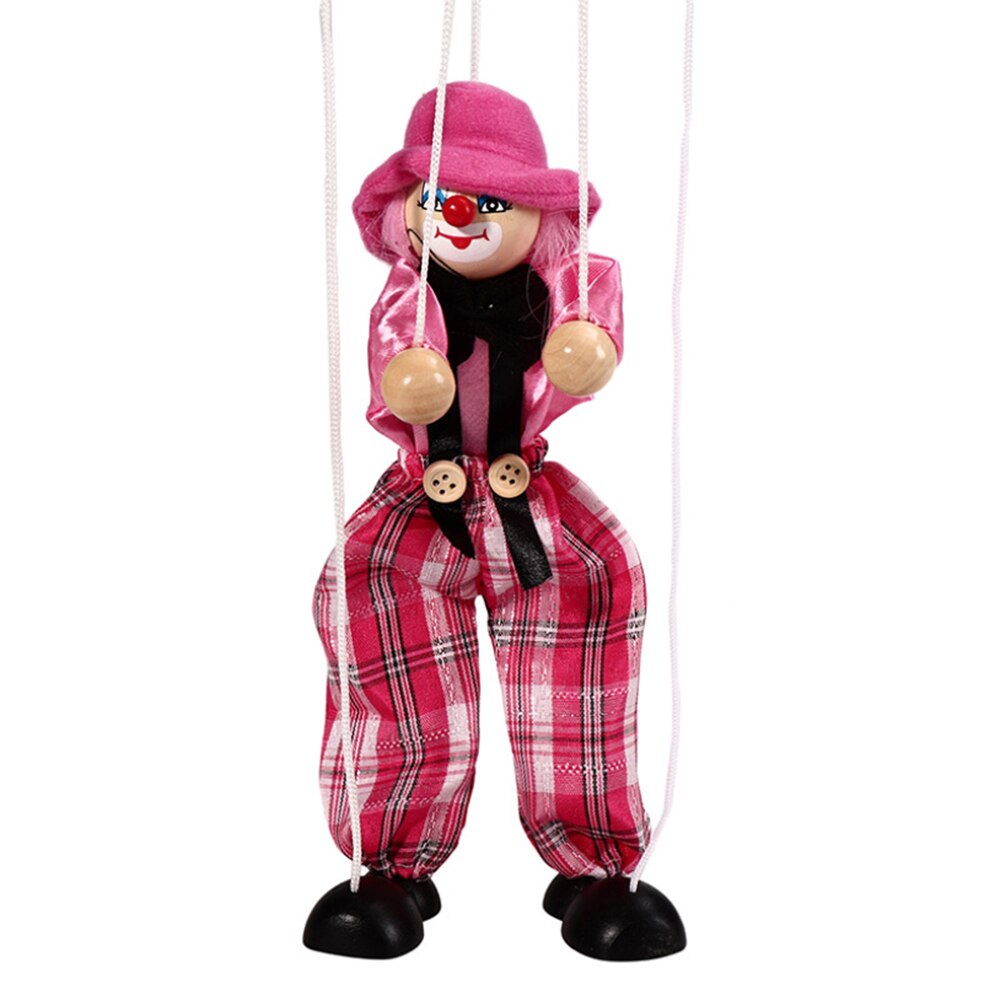Clown Hand Marionette Puppet Toys Children's Wooden Colorful Marionette Puppet Doll Parent-Child Interactive Toys: Pink