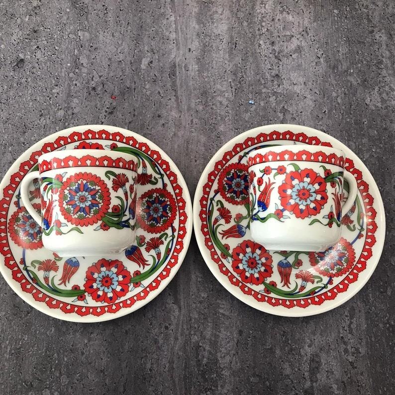 Juego de 2 tazas de porcelana de café turco, tazas de café de cerámica tradicional, la mejor decoración del hogar, de Espresso tgürk kahvsi