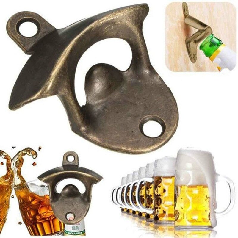 Brons Wandmontage Open Wijn Bier Soda Glas Cap Flesopener Keuken Flesopener Vintage Retro Lichtmetalen Opknoping Beer Gereedschap