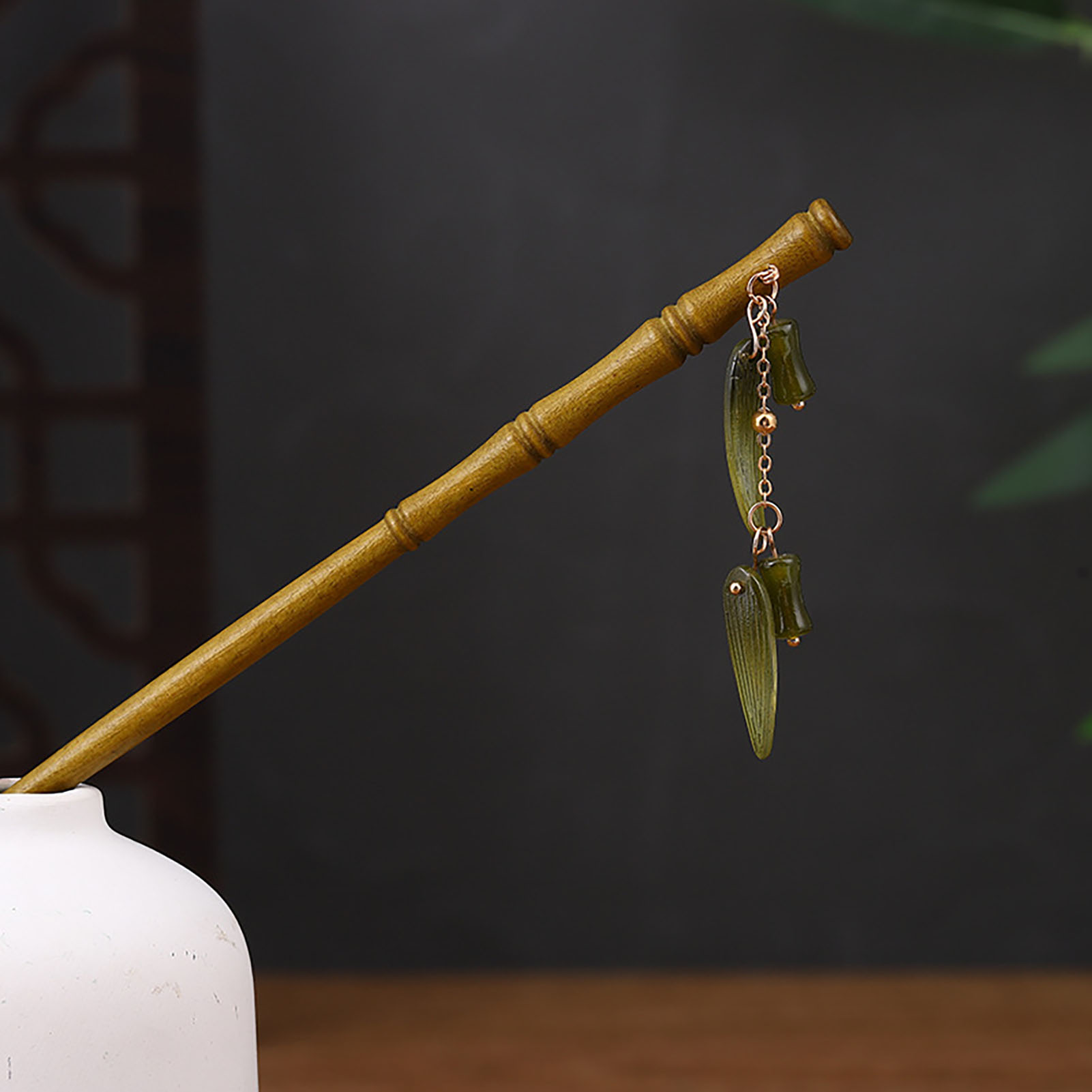 Palillos de pelo de madera de estilo chino Vintage para mujeres y niñas, horquilla con borla de Luna, Clip para el pelo, tocado Hanfu, joyería, accesorios para el cabello: Bronce antiguo plateado