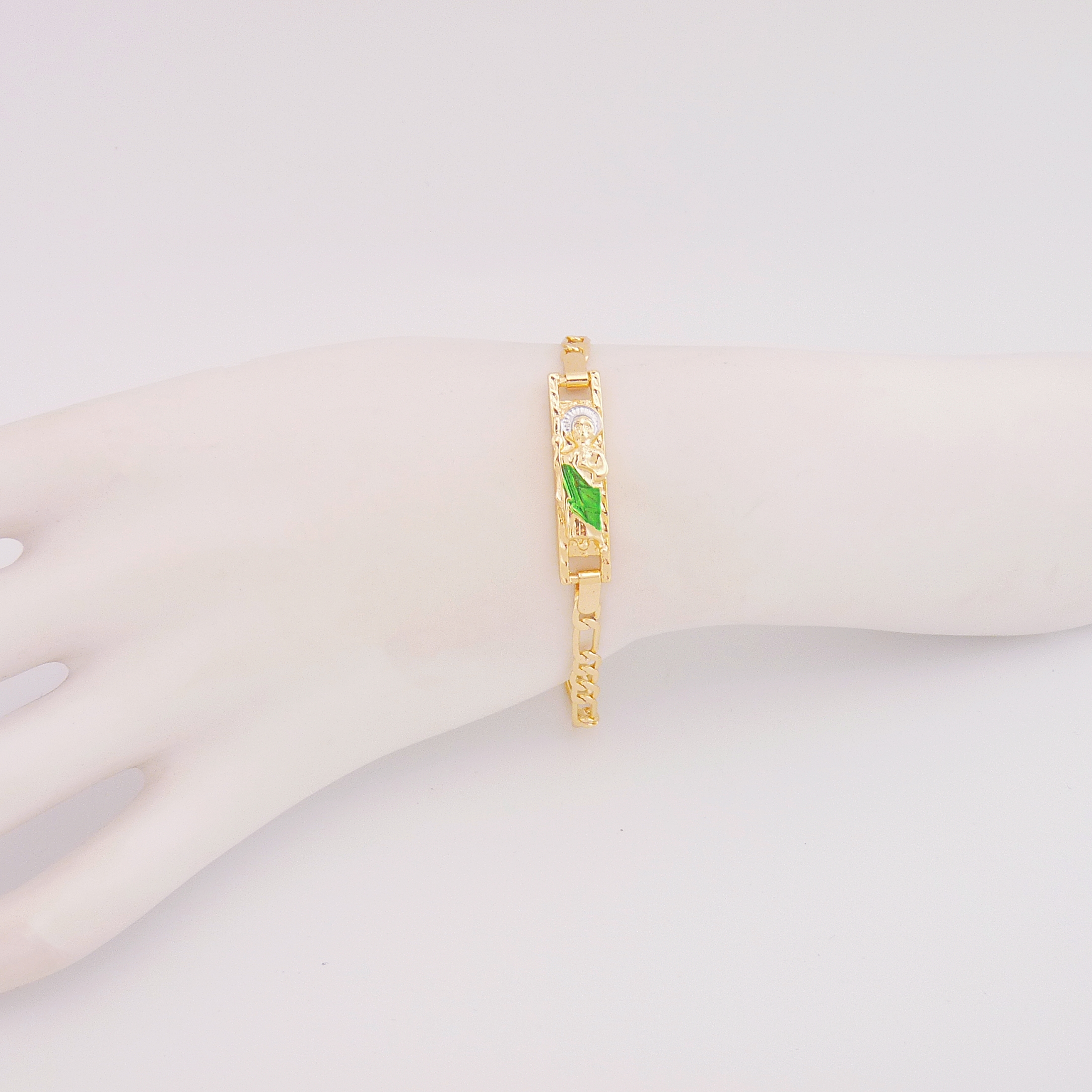 Simples e elegante pulseira fina feminina banhada a ouro St. Jude joias religiosas