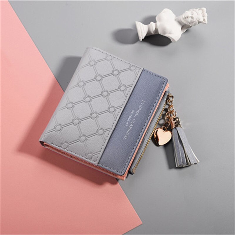 DEABOLAR Brand Sweet Women's Tassel Mini Zipper Wallet Pink Hasp Slim Card Holder Purse for Women: grey