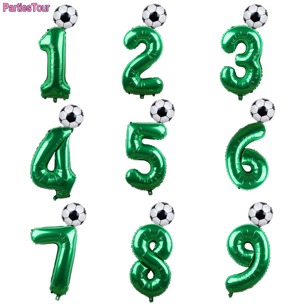 2pcs/lot 32inch Green Number Foil Ballons 18inch Soccer Helium Ballons Football Soccer Birthday Parti Sports Themed Party Decors