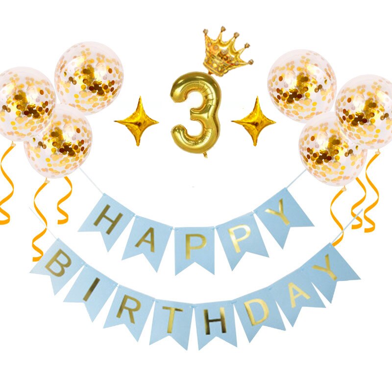 Oh urodziny dziecka balon w kształcie cyfry zestaw konfetti baner urodzinowy flaga Baby Shower dekoracje świąteczne dziewczyna chłopiec zaopatrzenie firm: 3st Blue