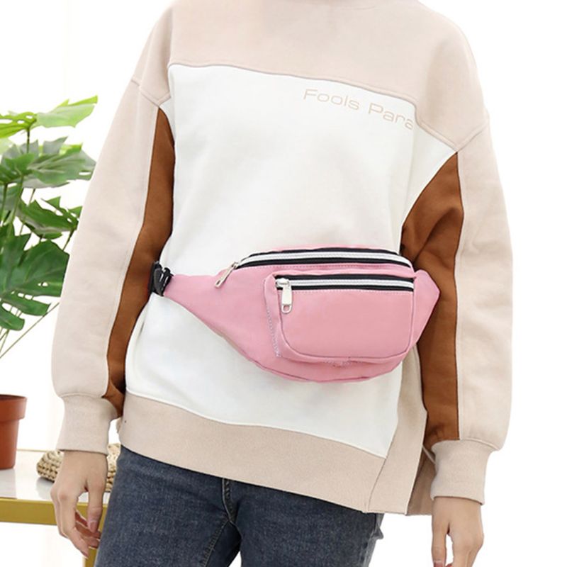 Unisex nylon heuptas mobiele telefoonhouder portemonnee dubbele rits borst handtas