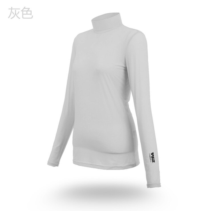 PGM Golf Lady Ice Silk Bottoming Shirt Summer Sunscreen Women Long Sleeve T-shirt Cool Cotton Clothes Breathable YF001: Gray / S