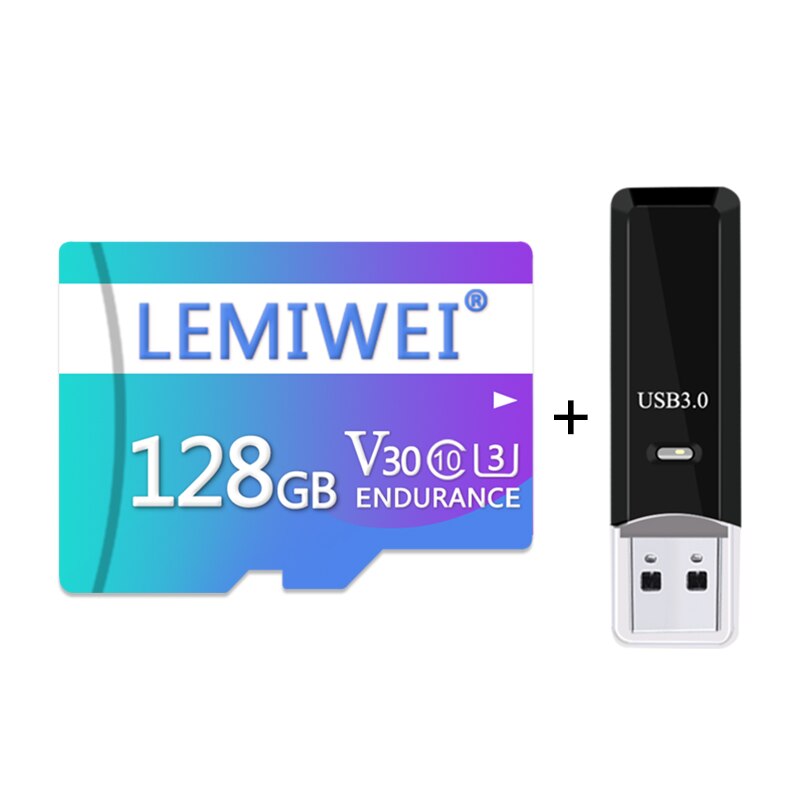 Lemiwei Geheugenkaart 128 Gb Flash Card 64 Gb Blauw Paars Kleur 32 Gb Tf Card 16 Gb U3 C10 hoge Snelheid V30 Voor Camera Auto Dash Camera: 128GB-3.0reader