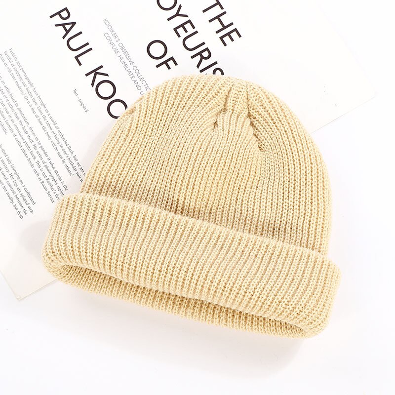 Cappelli lavorati a maglia per Le Donne Scutellaria Uomini Cappello Del Beanie di Inverno Retro Senza Tesa Baggy Melon Cap Polsino Docker Pescatore Berretti Cappelli Per uomini: Beige