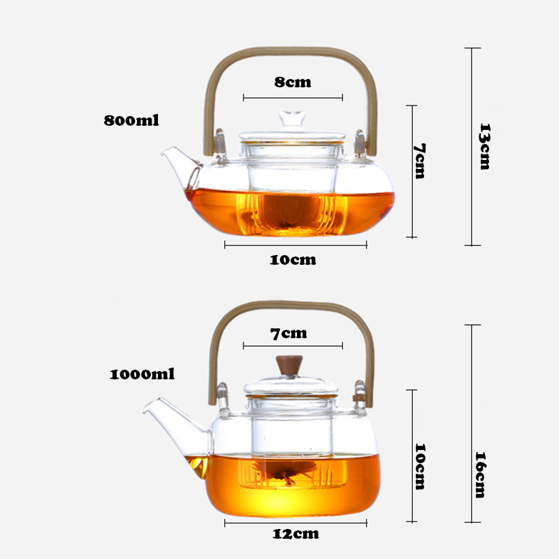 heat-resistant glass teapot Chinese tea set Kung Fu Pu'er teapot bamboo handles built-in glass tea leak coffee pot