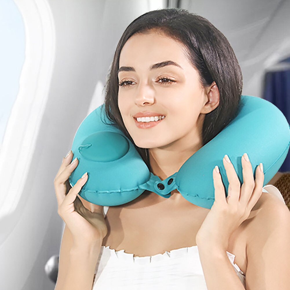 Cojín de aire inflable para cama, almohada de viaje en forma de U, soporte para cuello de oficina, descanso de cabeza de coche, ergonómico, portátil para acampar
